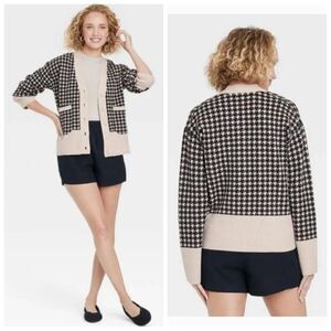 A New Day Houndstooth Sweater Cardigan sz L
